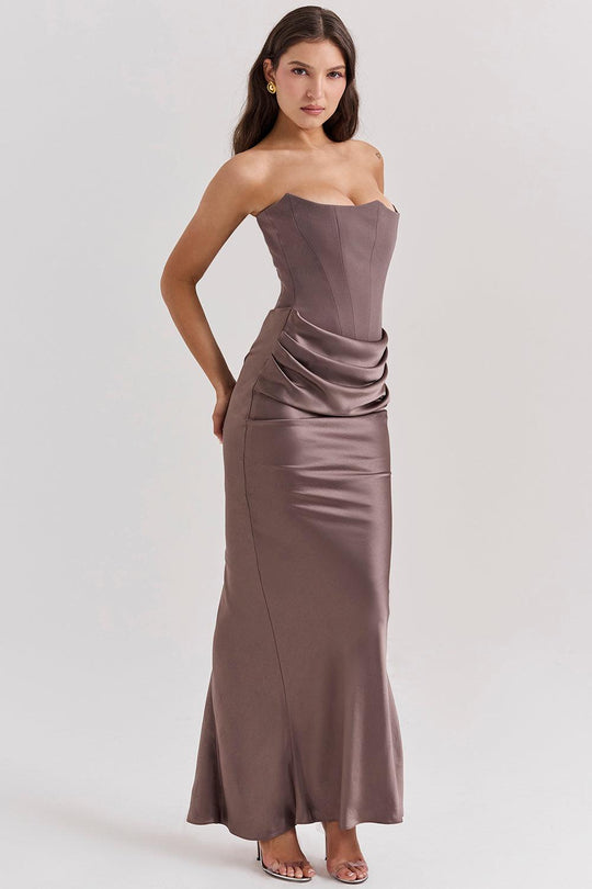 Elegant Strapless Corset Maxi Dress | Classic Glamour for the Evening