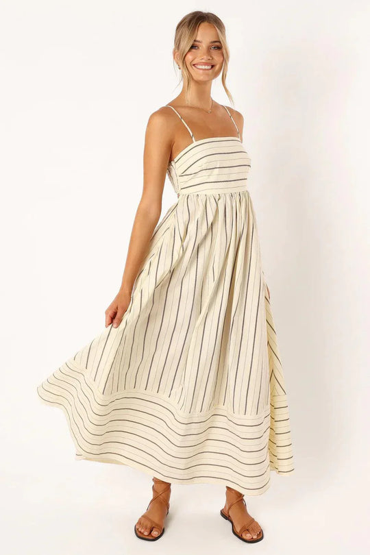 Casual Striped Maxi Dress with Spaghetti Straps | Casual and Chic