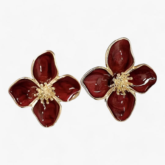 So | Red Flower Earrings - Retro Elegant Luxury