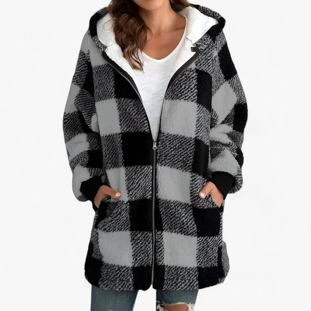 XIOMARA | Oversized Hooded Long Checkered Coat for Women - Ultimate Comfort and Stylish Warmth