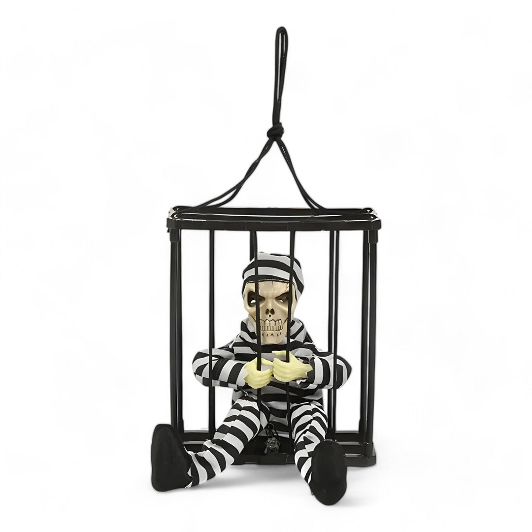 Alice | Animatronic Talking Prisoner Skeleton - Decorazione spaventosa per Halloween con luci e suoni