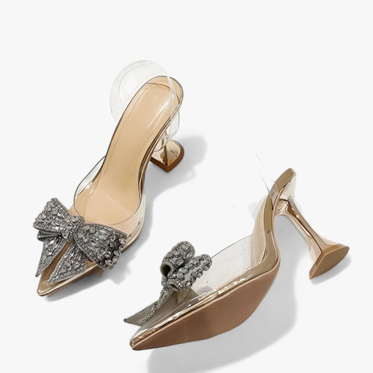 Liyke | Women's High Heel Shoes with Glittering Crystal Bow - Glamorous and Sparkling