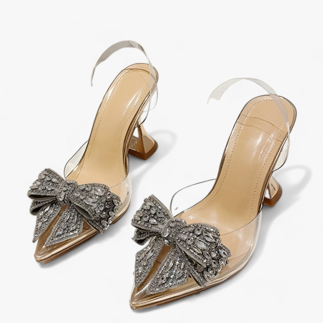 Liyke | Women's High Heel Shoes with Glittering Crystal Bow - Glamorous and Sparkling