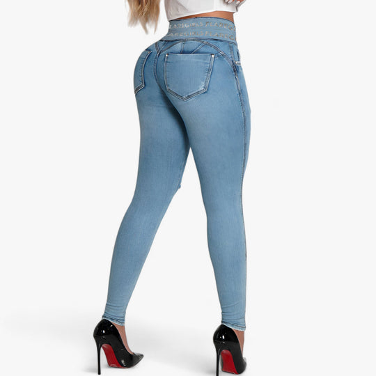 Trendy | High Waisted Slim Jeans with Distressed Effect - Modern Style with a Chic Touch