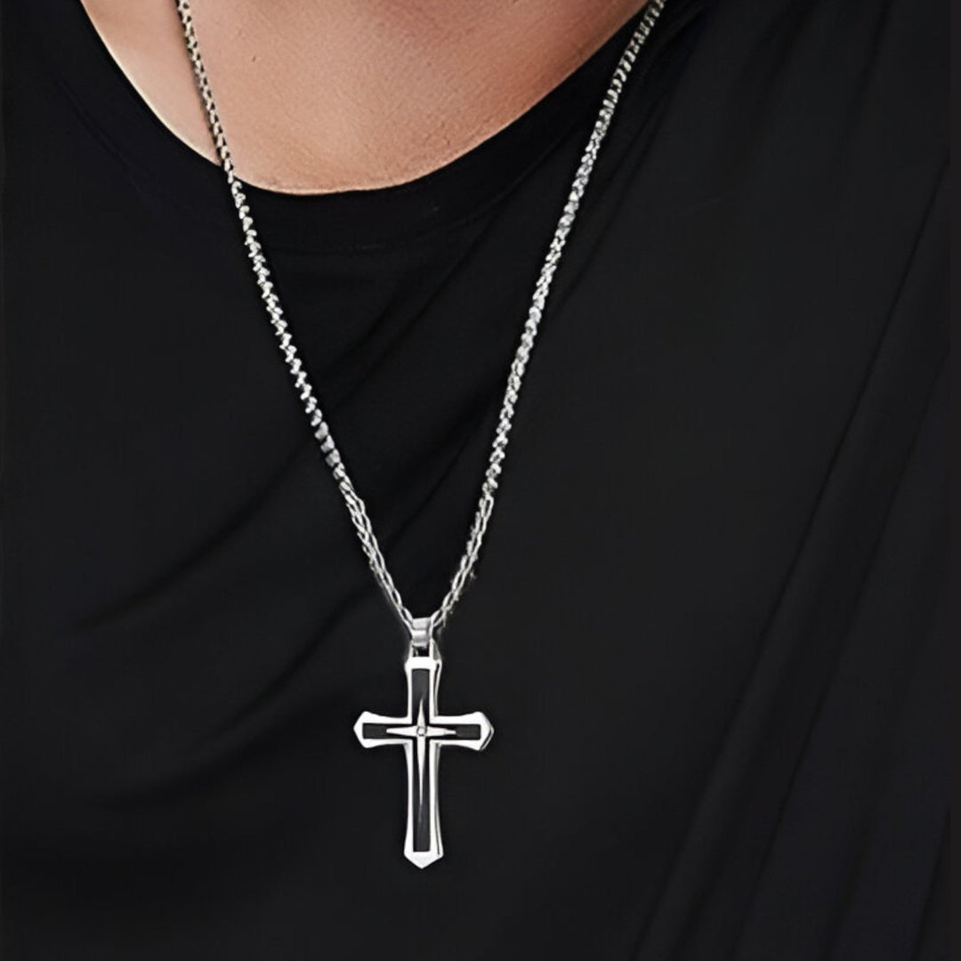 TITAN | Two-Tone Stainless Steel Cross Necklace for Men - Bold and Masculine