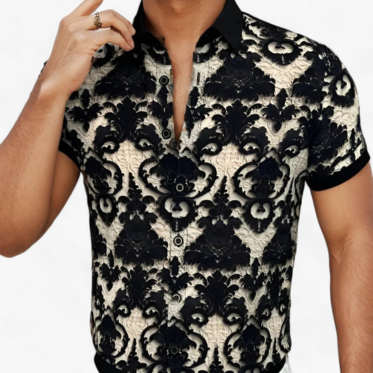 CoolFit | Chemise à Col Montant en Stretch avec Motif Floral 3D - Design Moderne avec Confort