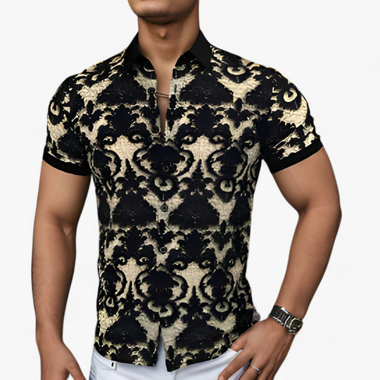 CoolFit | Chemise à Col Montant en Stretch avec Motif Floral 3D - Design Moderne avec Confort