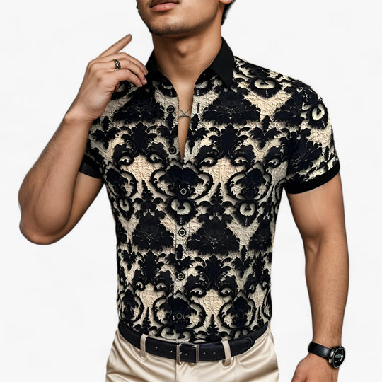 CoolFit | Chemise à Col Montant en Stretch avec Motif Floral 3D - Design Moderne avec Confort