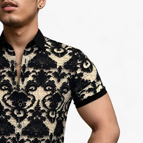 CoolFit | Chemise à Col Montant en Stretch avec Motif Floral 3D - Design Moderne avec Confort