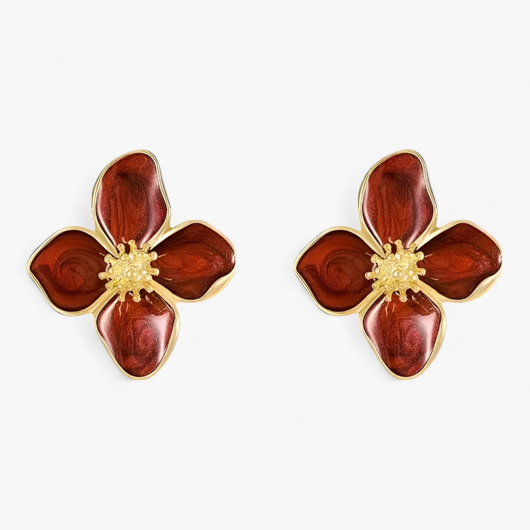 So | Red Flower Earrings - Retro Elegant Luxury