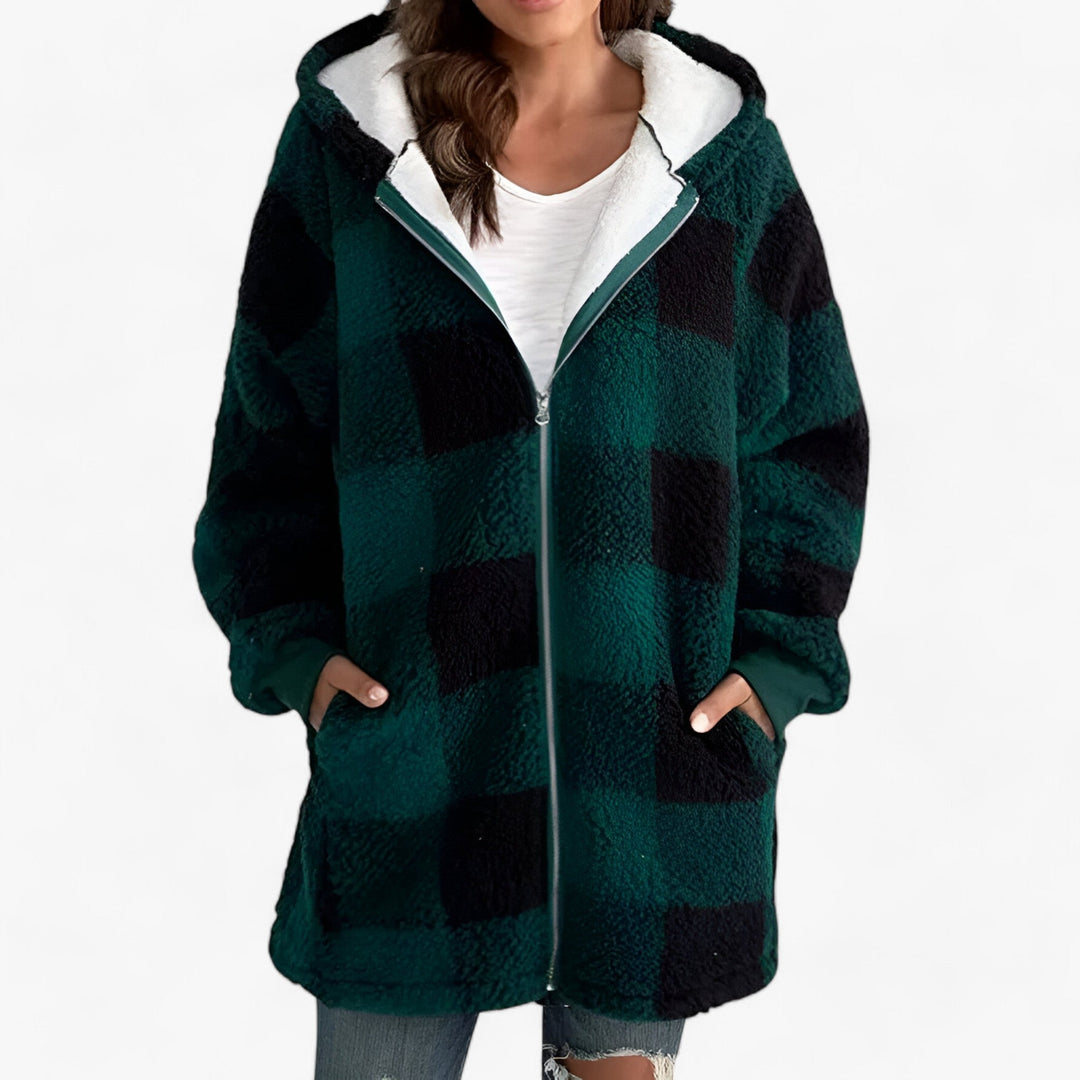 XIOMARA | Oversized Hooded Long Checkered Coat for Women - Ultimate Comfort and Stylish Warmth