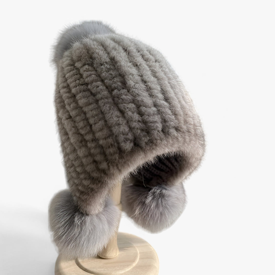 Simmie | Mink Fur Hat - Luxurious Warmth with Fox Fur Pom Pom