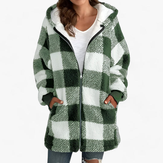 XIOMARA | Oversized Hooded Long Checkered Coat for Women - Ultimate Comfort and Stylish Warmth