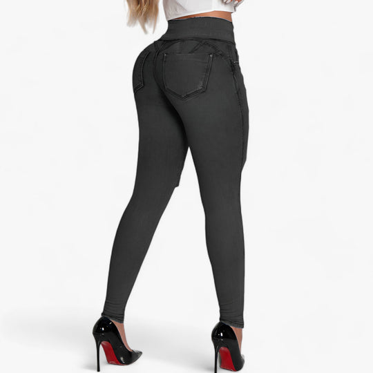 Trendy | High Waisted Slim Jeans with Distressed Effect - Modern Style with a Chic Touch