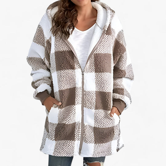 XIOMARA | Oversized Hooded Long Checkered Coat for Women - Ultimate Comfort and Stylish Warmth