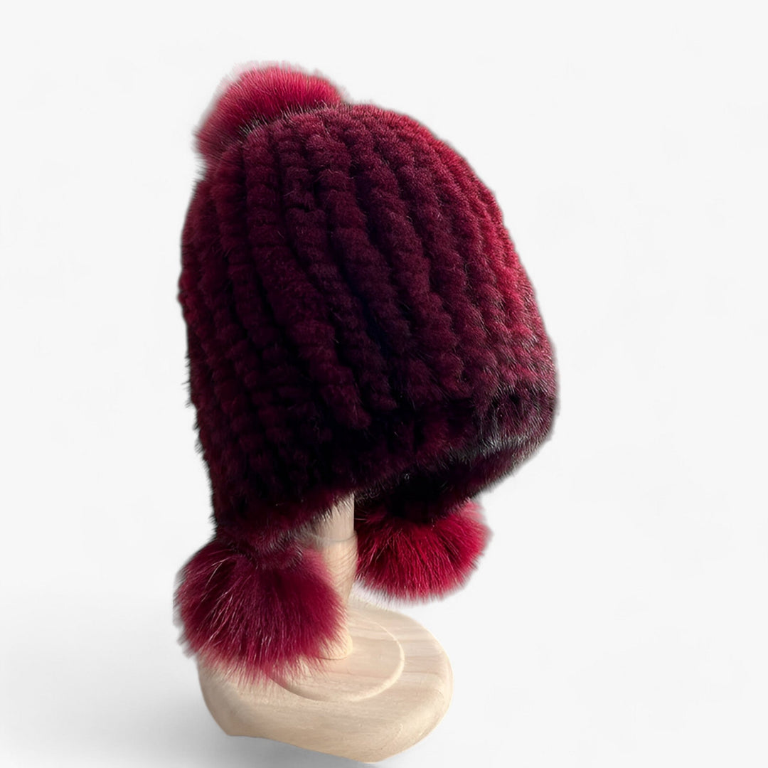 Simmie | Mink Fur Hat - Luxurious Warmth with Fox Fur Pom Pom