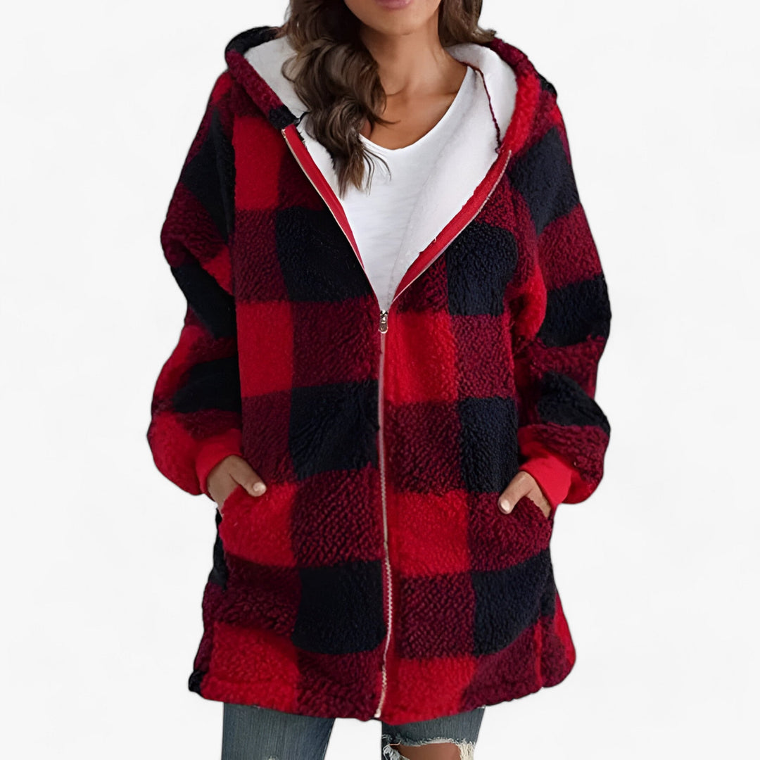 XIOMARA | Oversized Hooded Long Checkered Coat for Women - Ultimate Comfort and Stylish Warmth