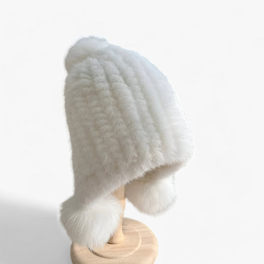 Simmie | Mink Fur Hat - Luxurious Warmth with Fox Fur Pom Pom