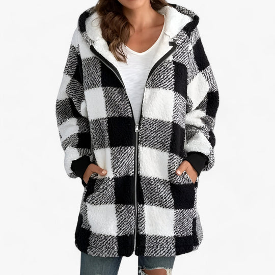 XIOMARA | Oversized Hooded Long Checkered Coat for Women - Ultimate Comfort and Stylish Warmth