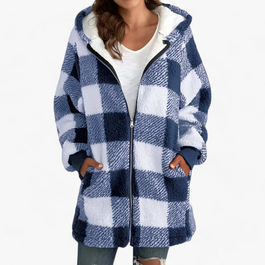 XIOMARA | Oversized Hooded Long Checkered Coat for Women - Ultimate Comfort and Stylish Warmth