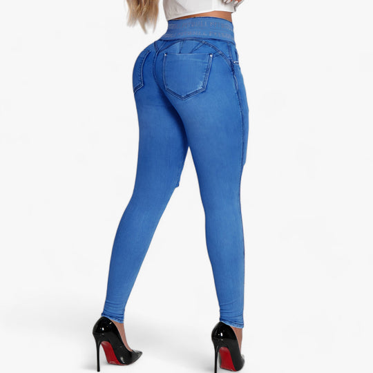 Trendy | High Waisted Slim Jeans with Distressed Effect - Modern Style with a Chic Touch