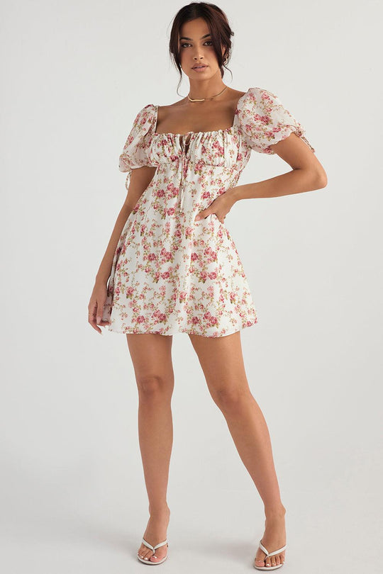 Bella | Mini Dress with Pink Print - Floral & Girly