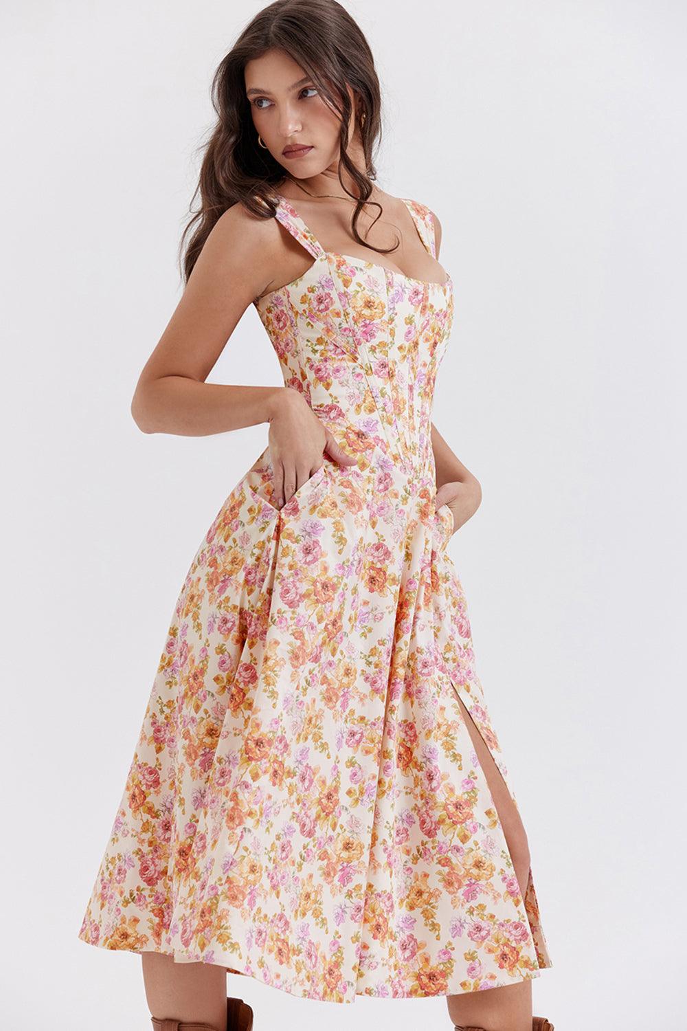 Ivy | Floral Midi Dress - Bright & Light