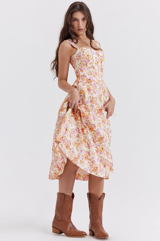 Ivy | Floral Midi Dress - Bright & Light