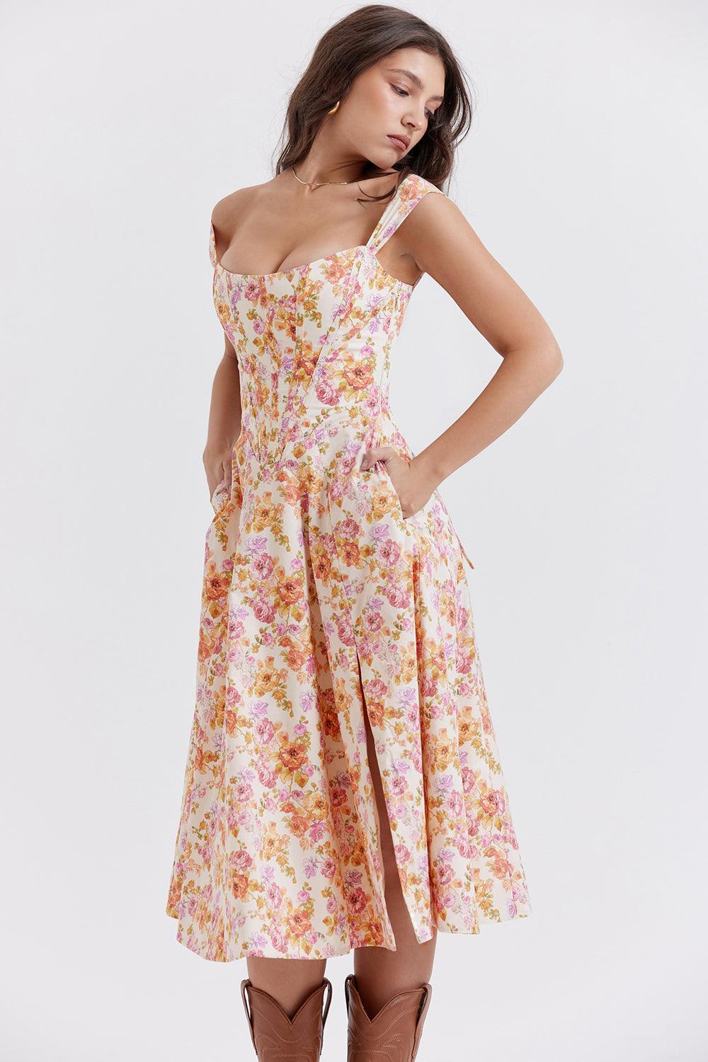 Ivy | Floral Midi Dress - Bright & Light