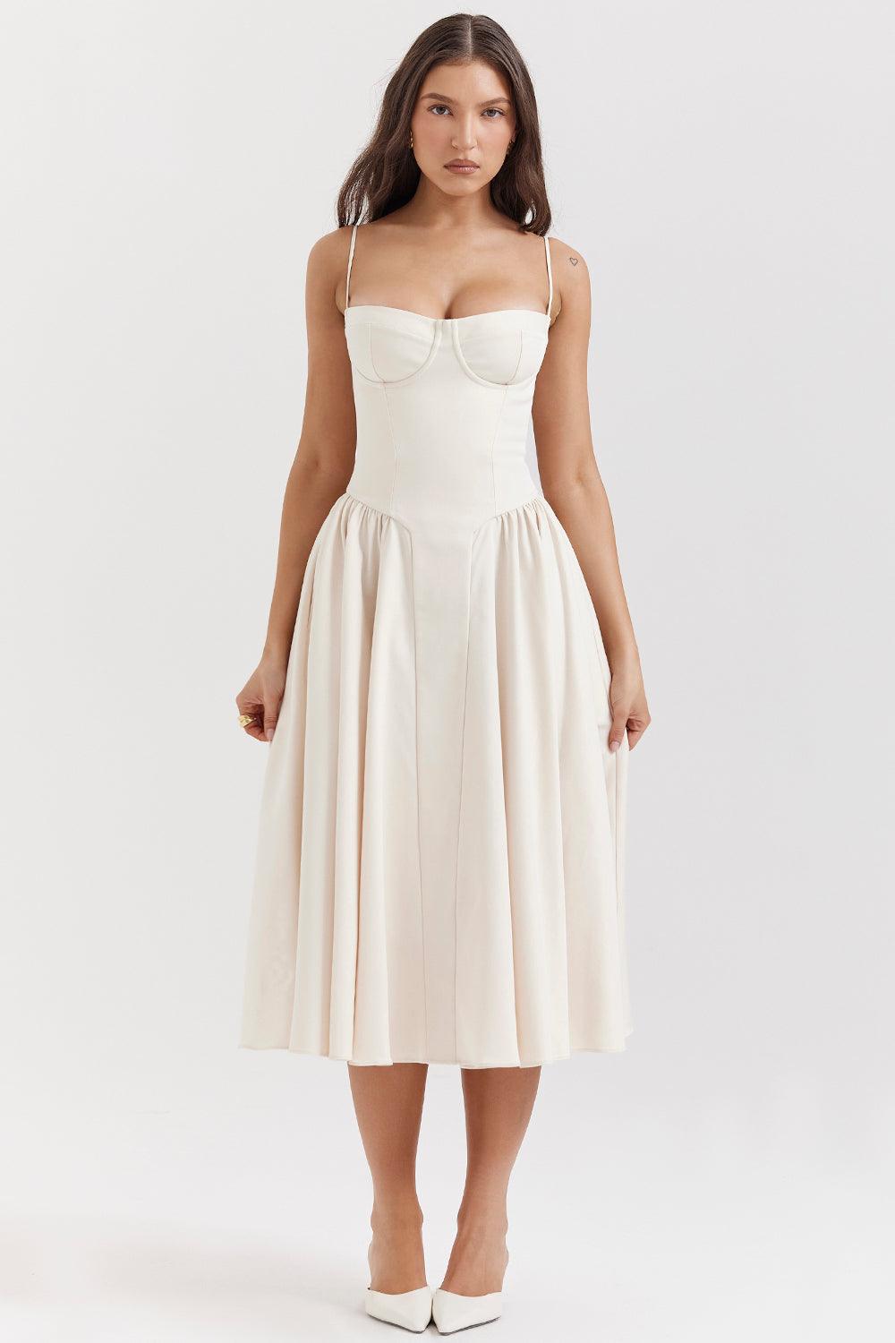 Midi Corset Dress in Twill | Structured and Feminine