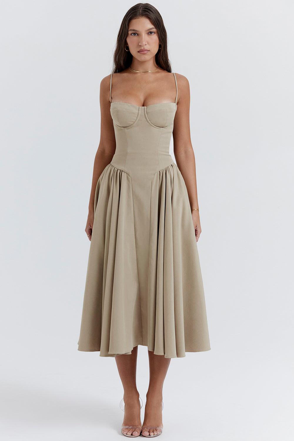 Midi Corset Dress in Twill | Structured and Feminine