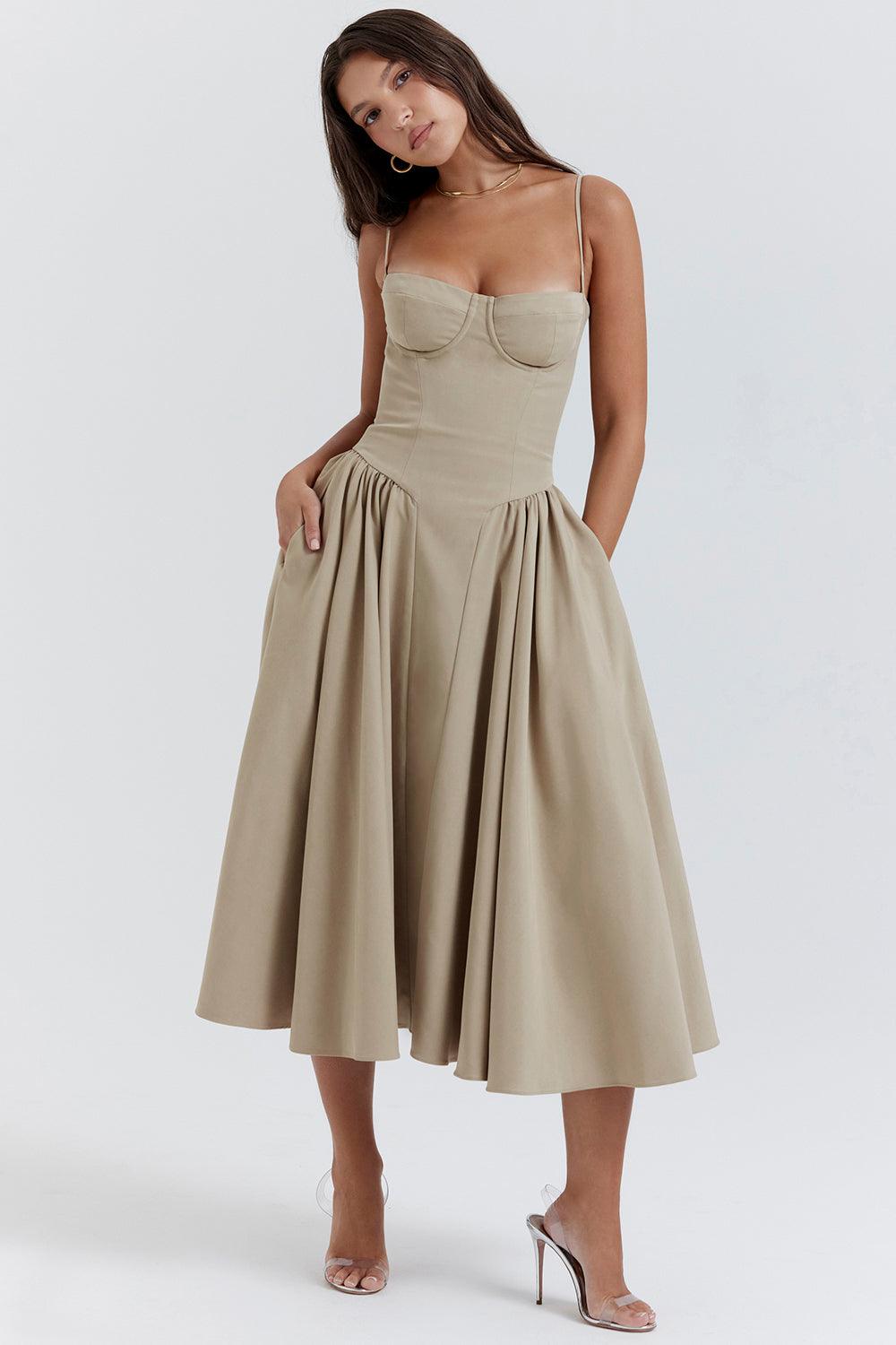 Midi Corset Dress in Twill | Structured and Feminine