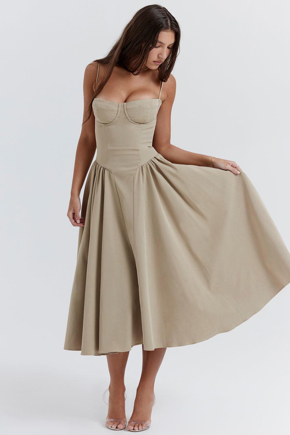 Midi Corset Dress in Twill | Structured and Feminine