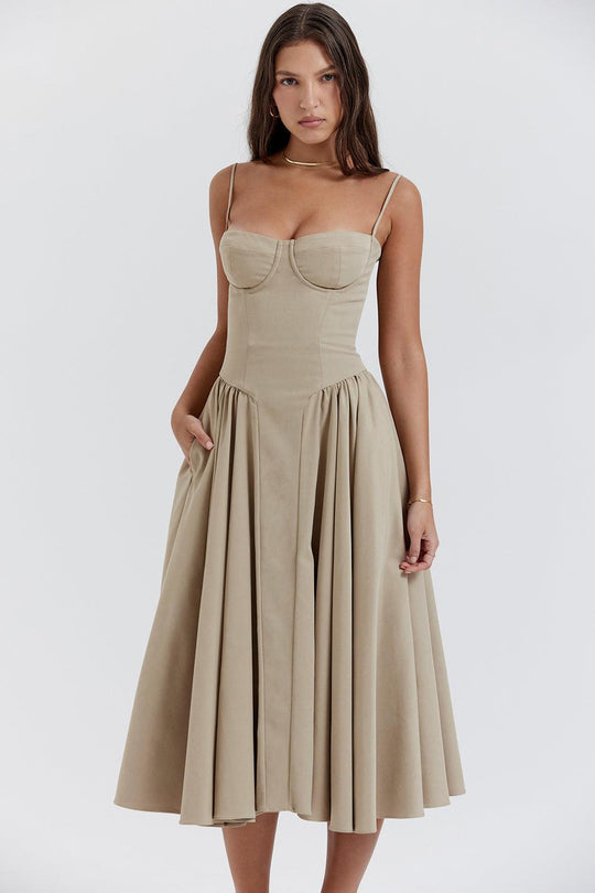 Midi Corset Dress in Twill | Structured and Feminine