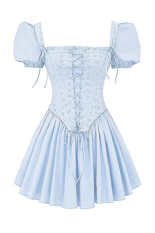 Sophia | Sweet Blue Mini Corset Dress - Embroidered & Delicate