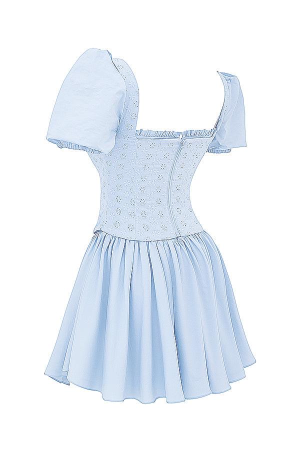 Sophia | Sweet Blue Mini Corset Dress - Embroidered & Delicate