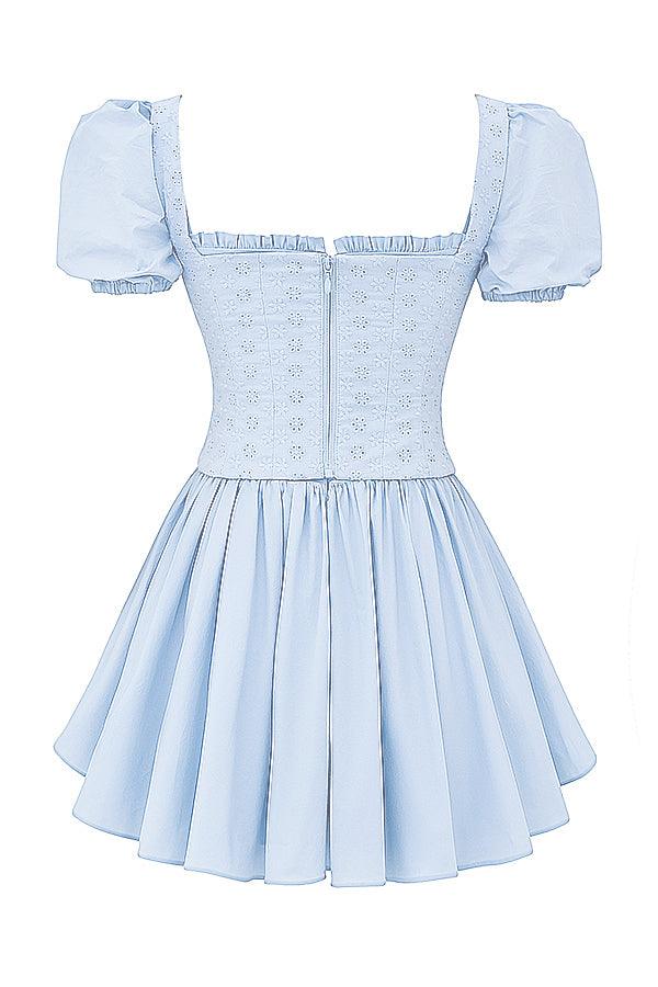 Sophia | Sweet Blue Mini Corset Dress - Embroidered & Delicate