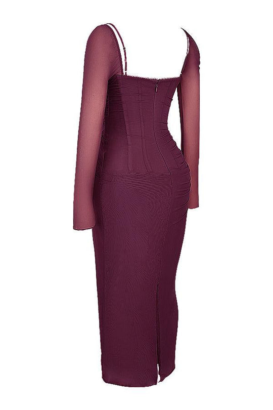 Dark Red Maxi Dress with Long Sleeves | Bold and Elegant