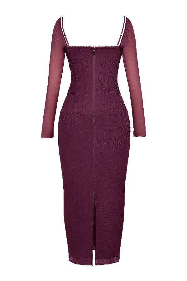 Dark Red Maxi Dress with Long Sleeves | Bold and Elegant