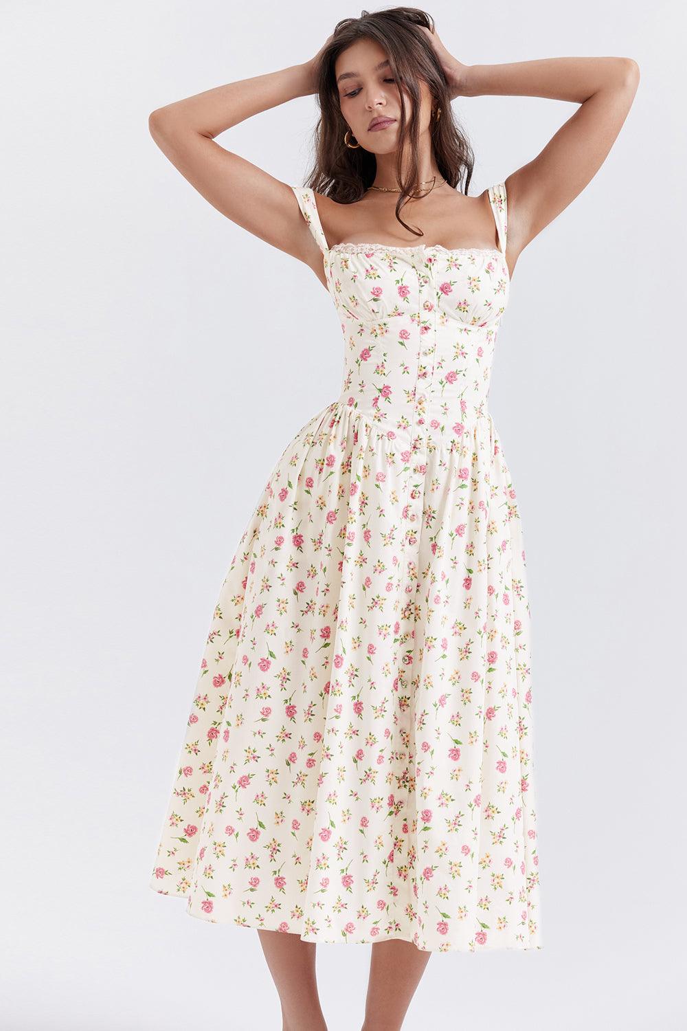 Ivy | Floral Midi Dress - Bright & Light