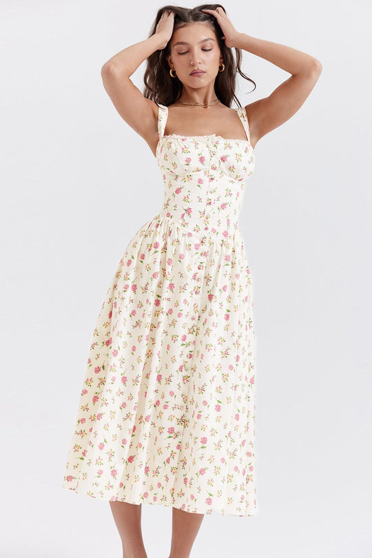 Ivy | Floral Midi Dress - Bright & Light